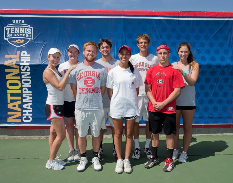 UGA: Front Row – Natalie Kieta, Matthew Holland, Marissa Pulido, Tyler Kallgren; Back Row – Margaret Inscoe, Cicero Lucas, Scott Slezak, Jillian Estes [Photo credit: Susan Mullane, USTA]   